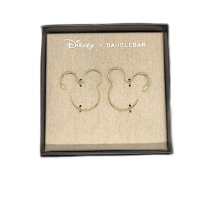 🏰 Disney x BaubleBar Ultrathin Mickey Mouse Silhouette Earrings Gold Finish NWT